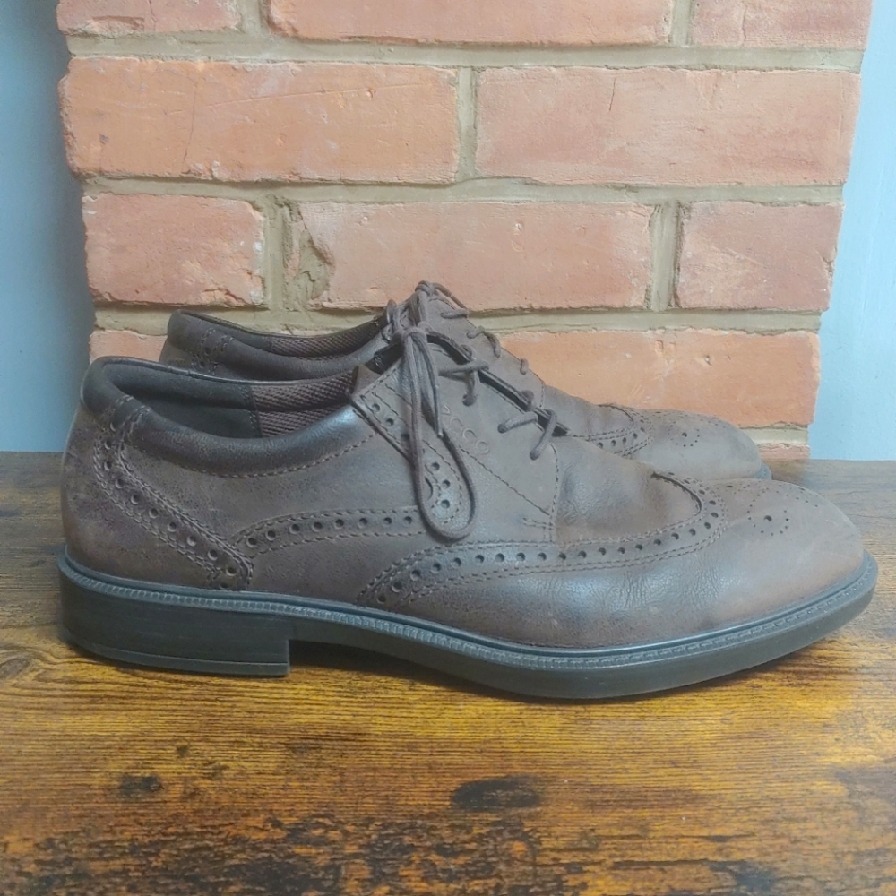 Ecco Vitrus Wingtip Derby Shoes In Oiled Brown Men's Size 45 EU (11.5 US)